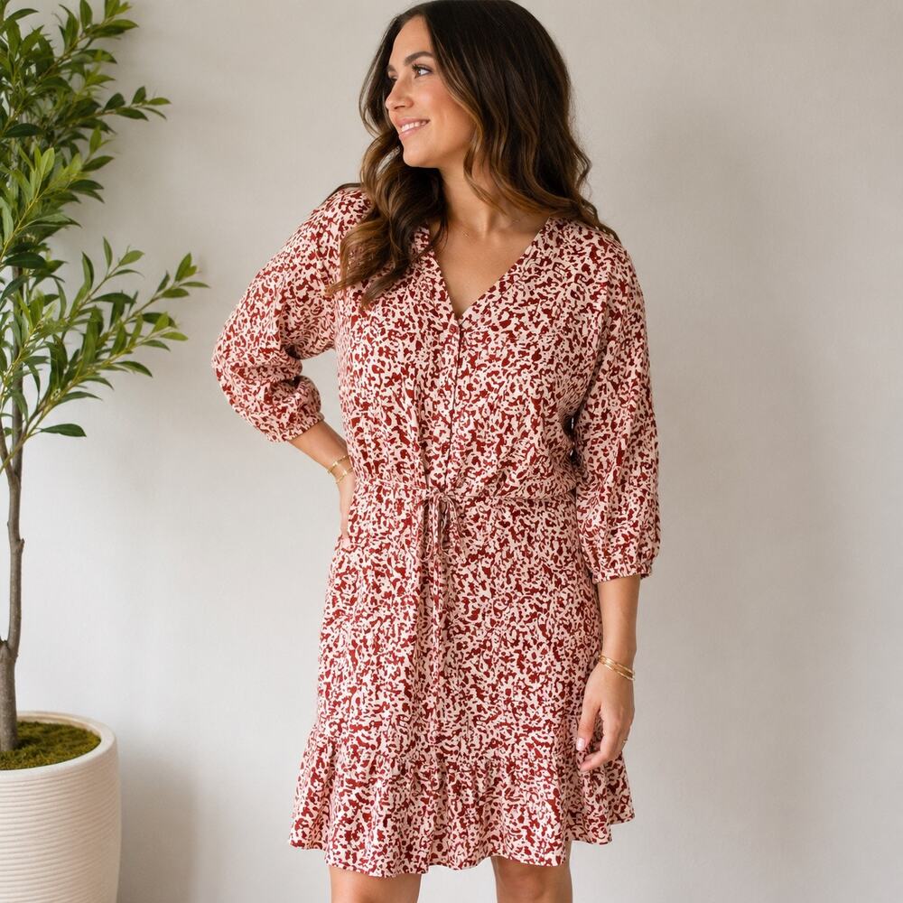Cabi Printed Tie Waist Ruffle Hem Midi Dress Sz M